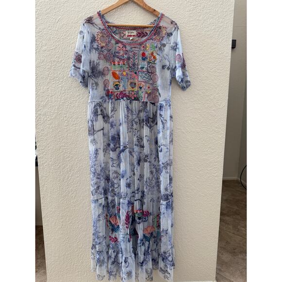 EUC Johnny Was $350 Logan Tierred Embroidered Mesh Maxi Dress - Picture 4 of 9